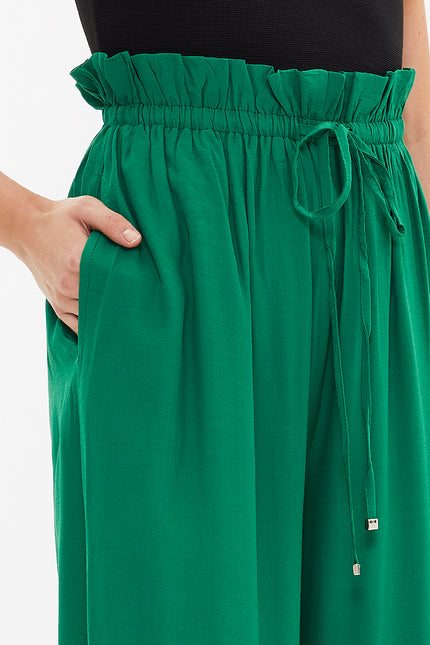 Green Elastic waist wide leg pants 41345