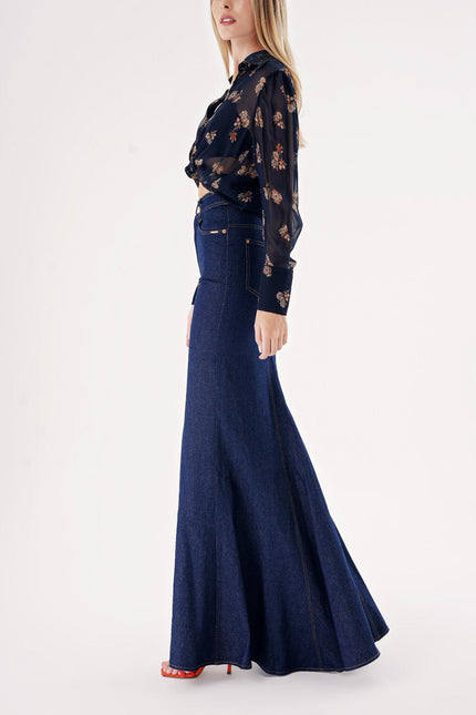 Navy Blue Slim fit high waist  skirt 81290