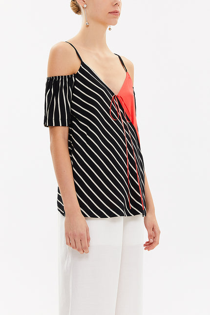 Black White Wrap-over  strappy  blouse  19689