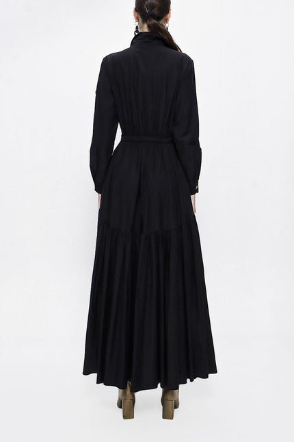 Siyah Büzgülü Uzun Gömlek Elbise 94073
