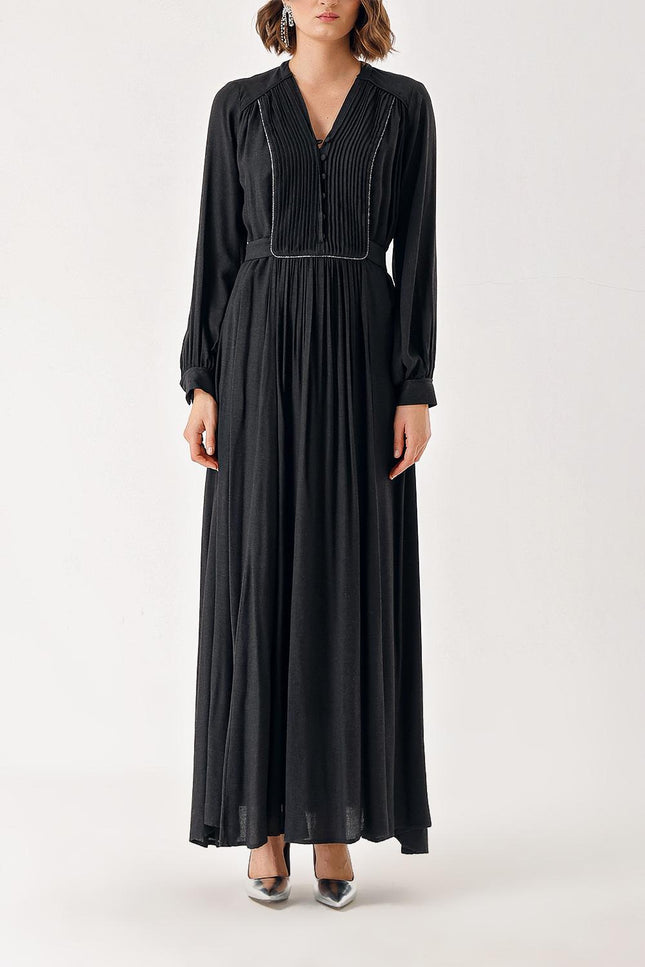 Anthracite Long chiffon dress with pleat detail 94303