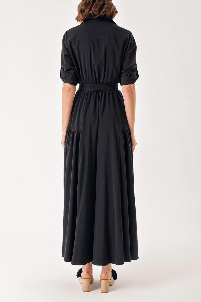 Black Pleated long shirt dress 94388