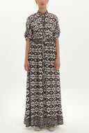 Brown Elastic belted maxi dress 92312