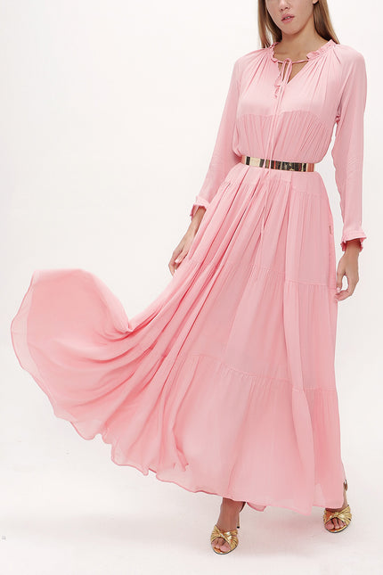 Pink Wide cut Pleated maxi dress  93742