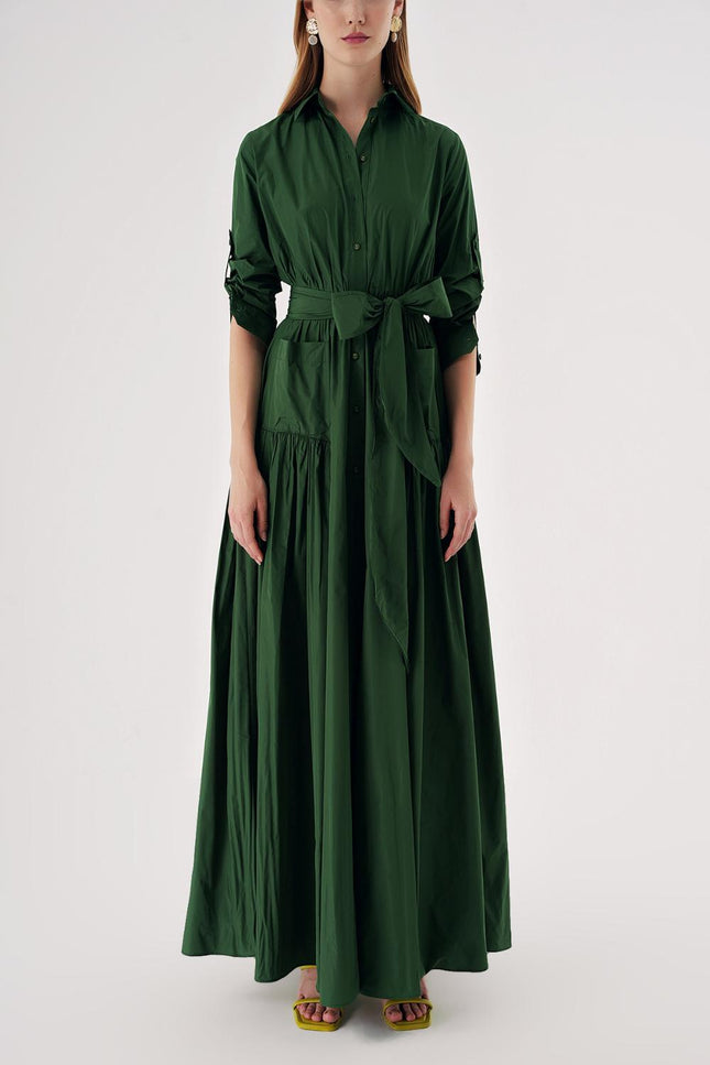 Green Long shirt dress with gather detail 94577