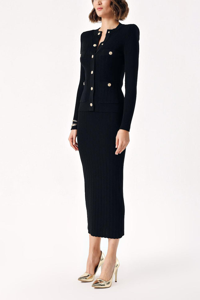 Black Button detailed cardigan and skirt suit 28879