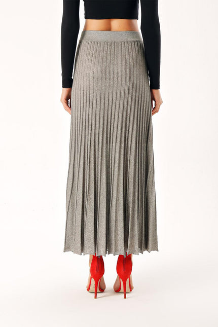 Anthracite Lined pleated midi knit skirt 28854