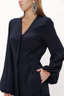 V Yaka Uzun Kemerli Uzun Elbise 92886