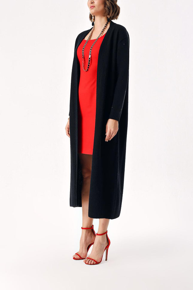 Black Long wool knitted cardigan 28876