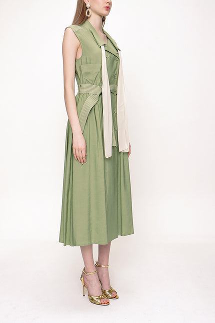 Green Sleeveless linen dress 93536