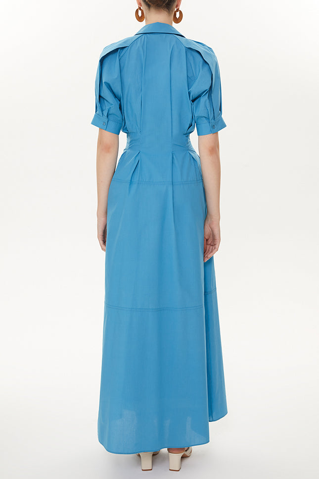 Blue Pleated sleeve and waist dress  93369