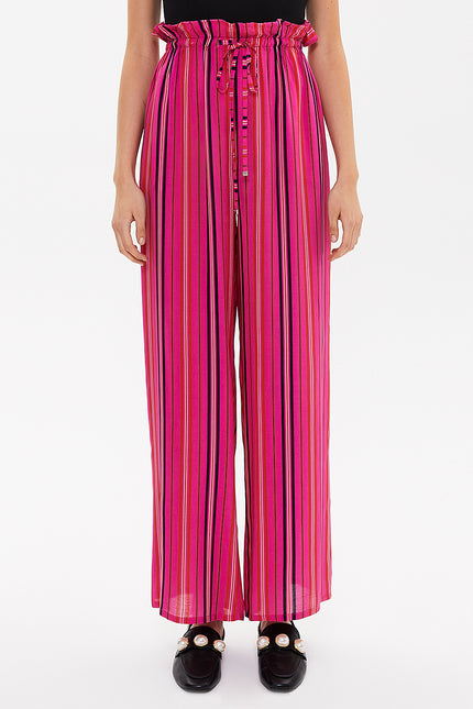 Pink Striped Wide cut elastic waist pants 41369