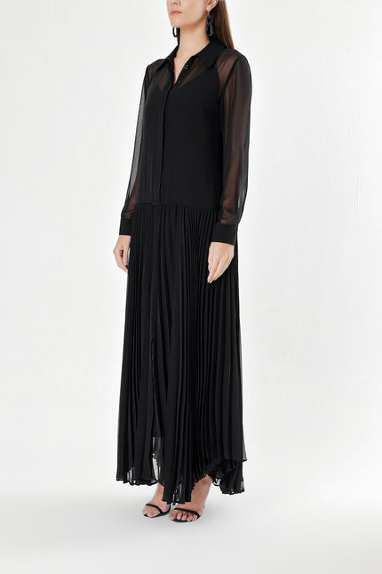 Black Pleated chiffon dress 93839