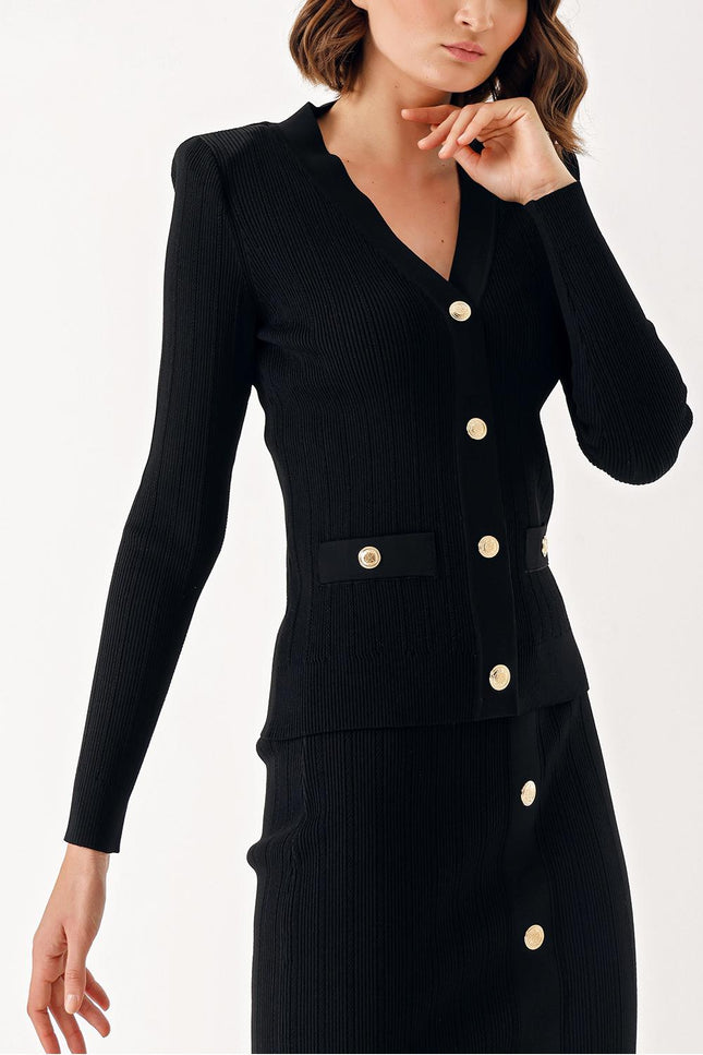 Black Button detailed cardigan and skirt suit 28850