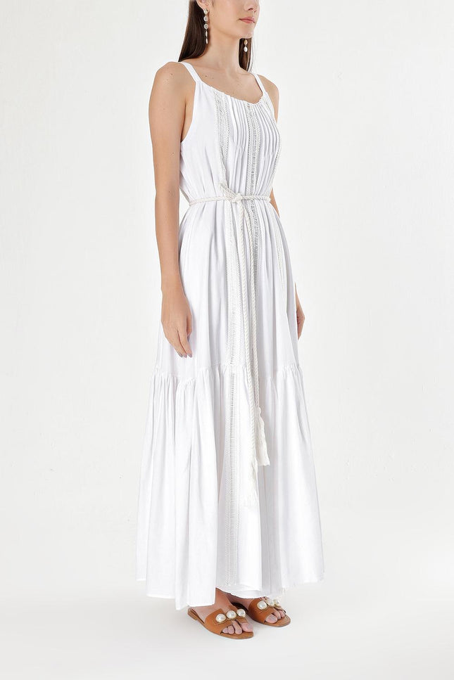 Beyaz Kolsuz dantel detaylı vual elbise 93928
