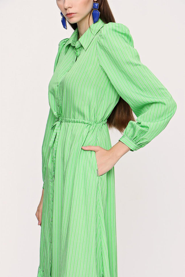 Yeşil Büzgülü Gömlek Elbise 94041