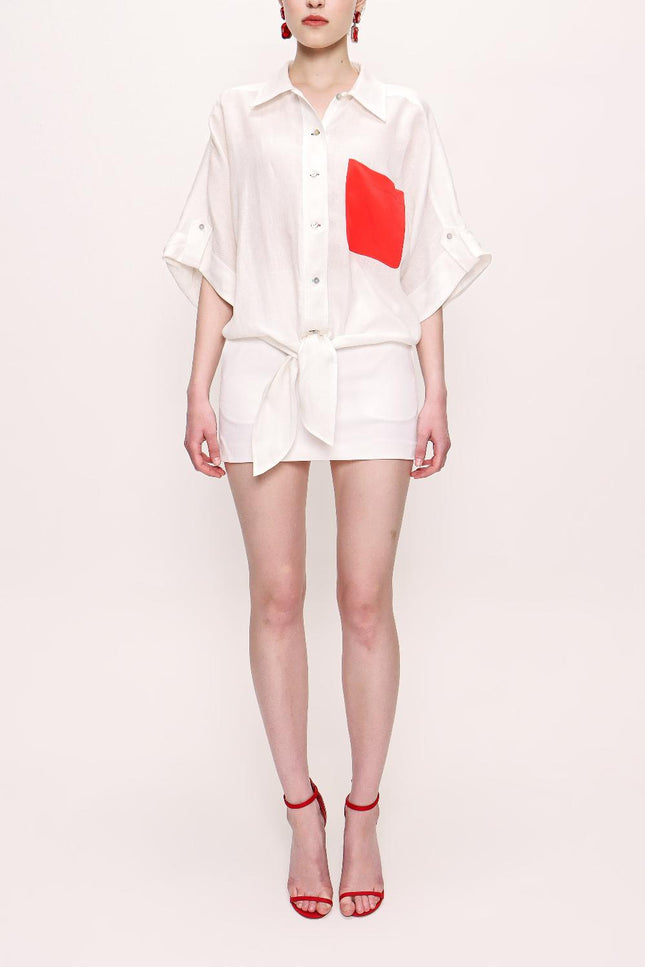 White Lace-up  linen shirt   10800