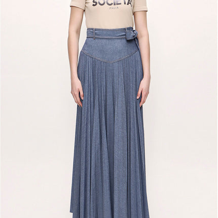 Navy Blue Pleated belted skirt 81187