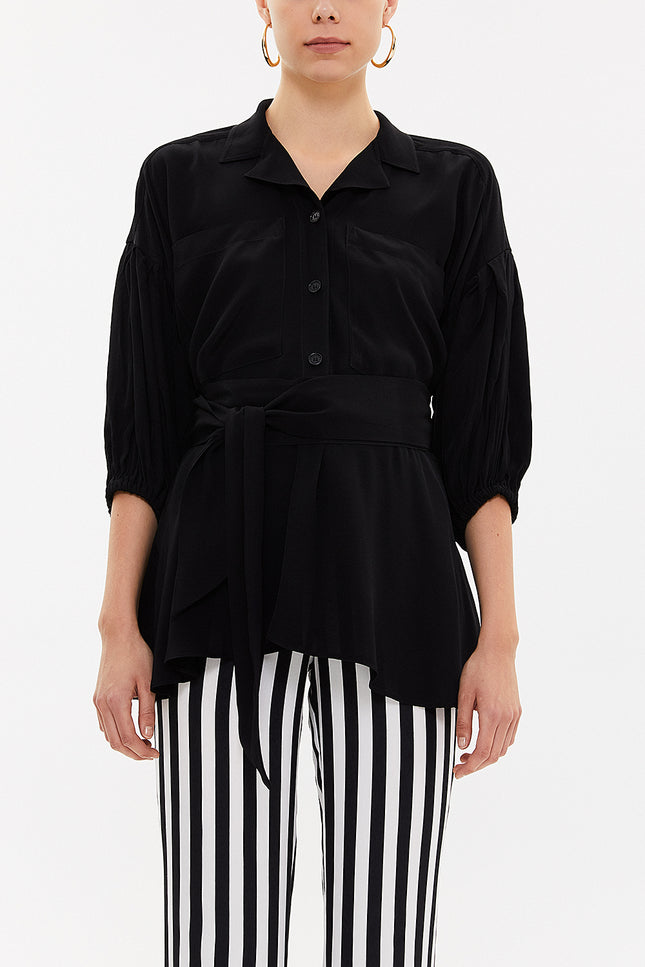 Black Balloon sleeve    wide cut blouse  19761