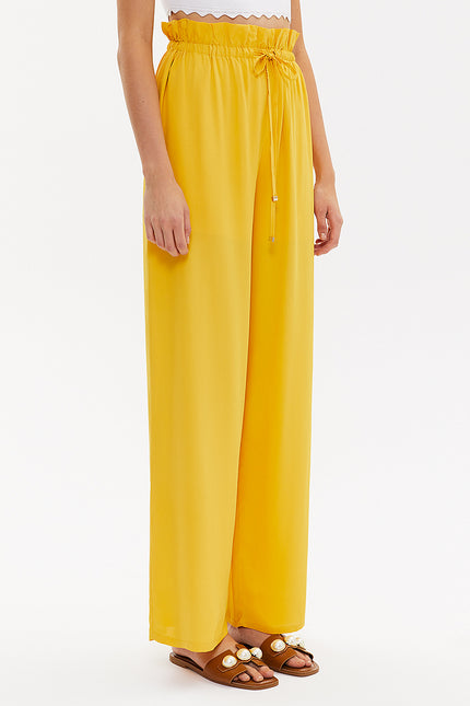 Yellow Wide cut elastic waist pants 41369