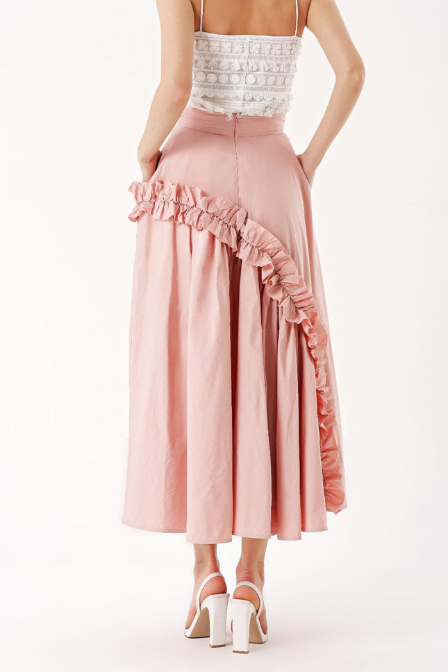 Salmon Midi length skirt with pleated detail 81241