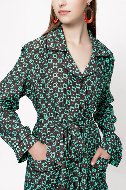 Yeşil Biyeli Ve Kemerli Gömlek Elbise 94029