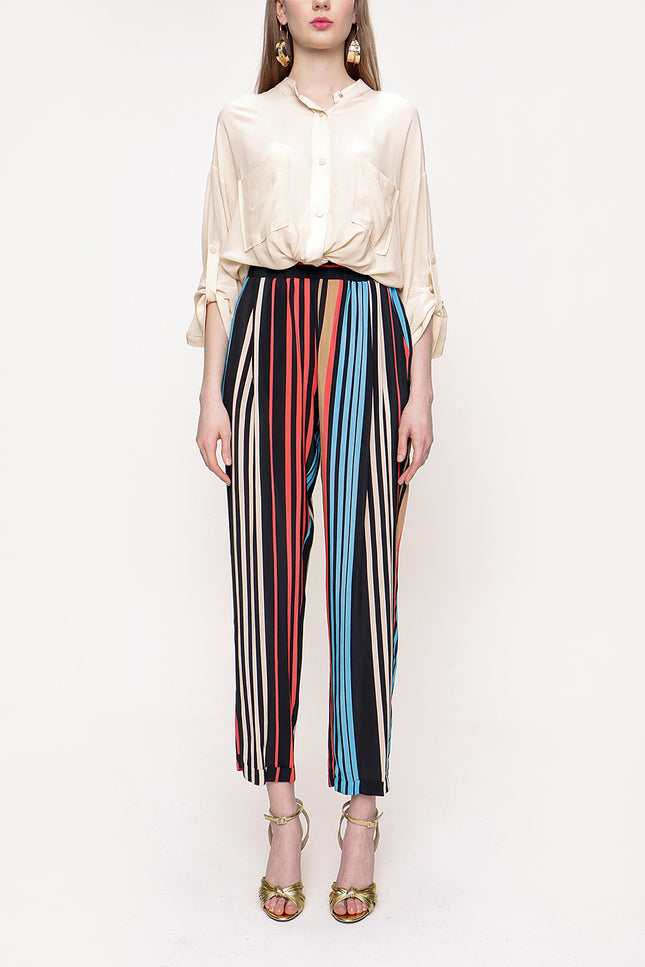 Striped Elastic waist wide cut pants 41600