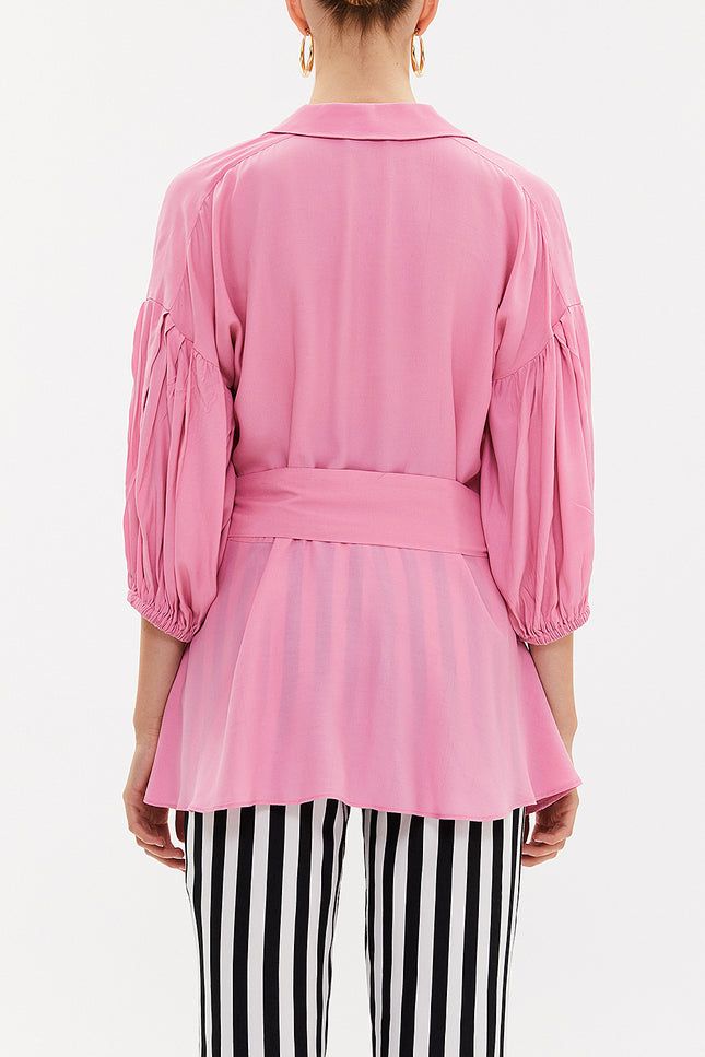 Pink Balloon sleeve    wide cut blouse  19761