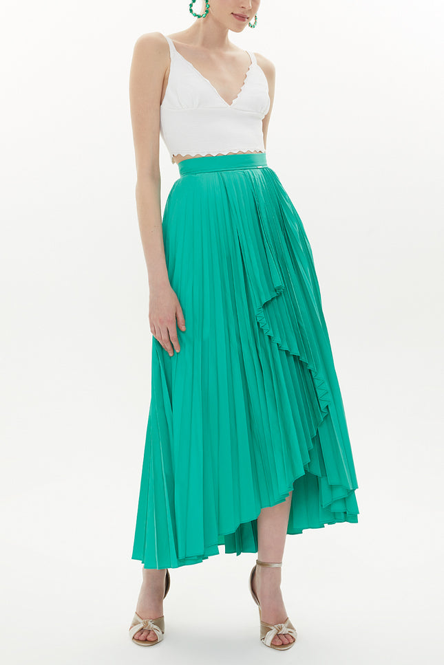 Green Pleated maxi skirt 81162