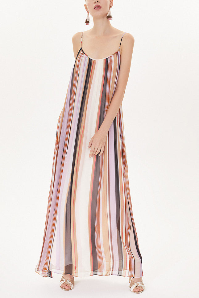 Striped Strappy  wide cut dress  93476