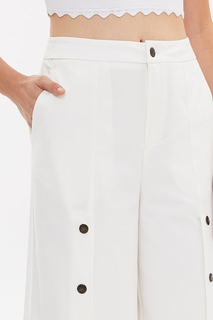 White Snap fastener detail  wide leg pants 41298