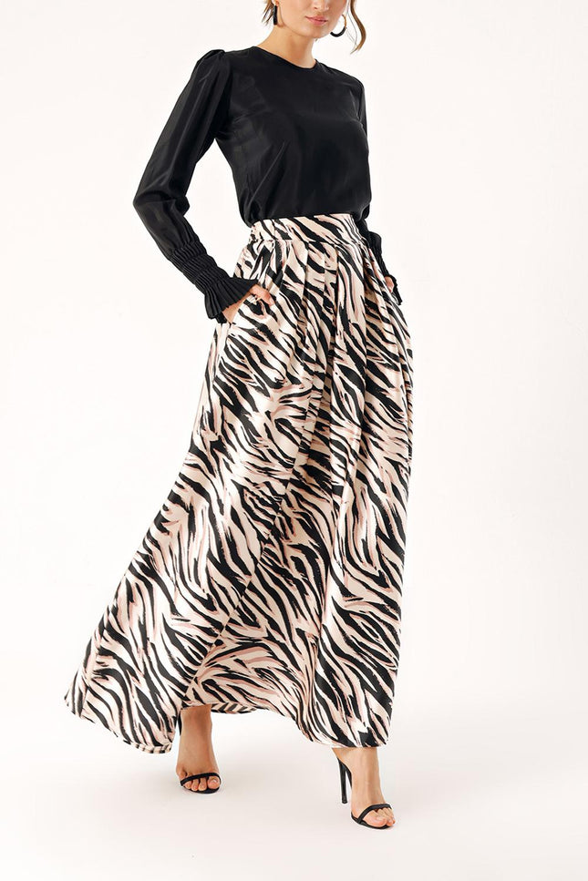 Zebra Pattern Elastic and gathered long skirt 81274
