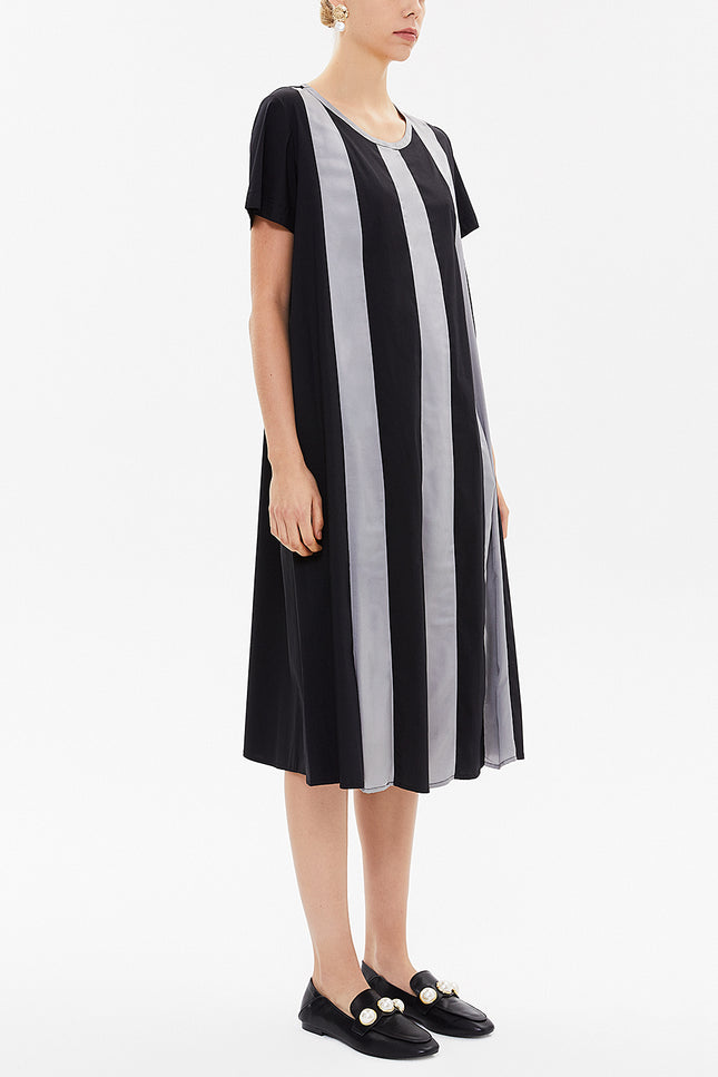 Black Contrast colour wide cut midi dress 92809