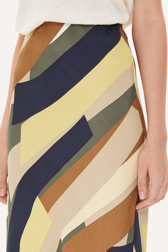 Mustard Striped Elastic waist maxi skirt 81164
