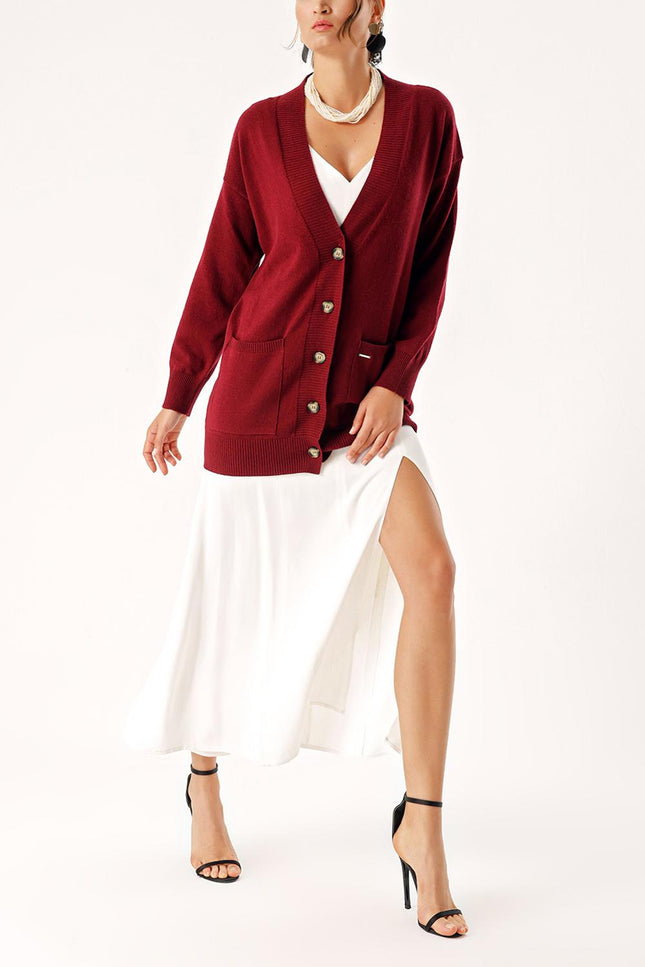 Wine Woll and cashmere mix cardigan 28832
