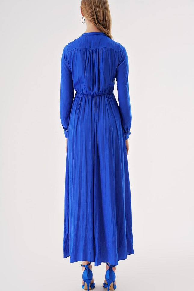 Blue Tie-neck long dress 94525