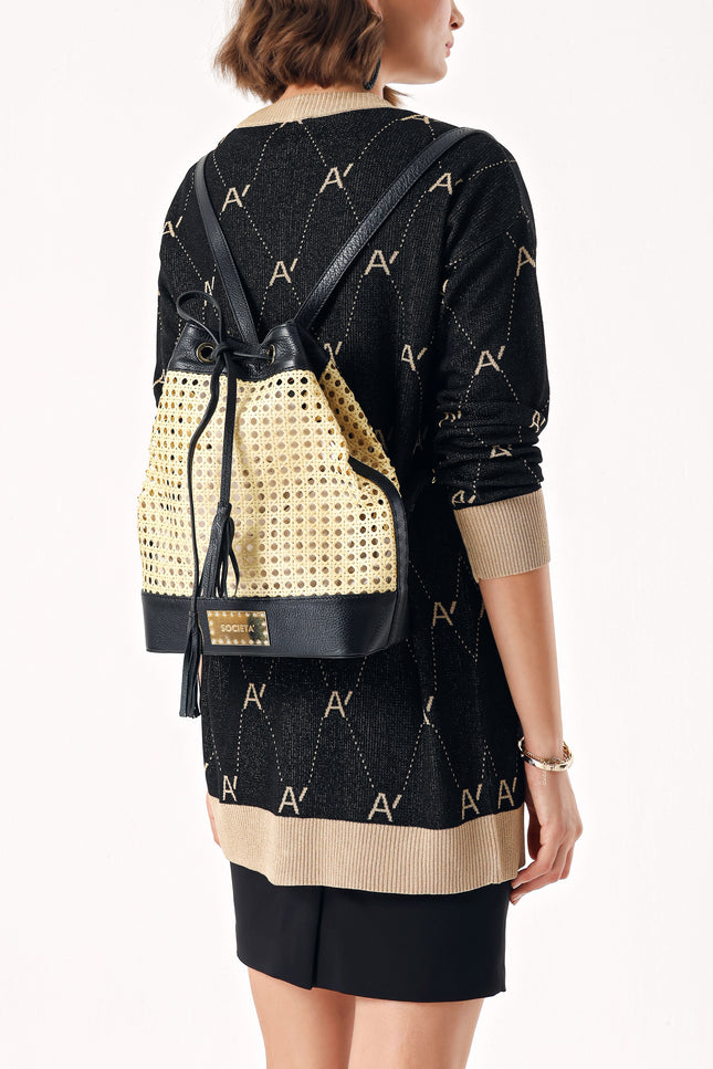 Black Straw bag with accessory detail 23015