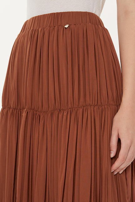 Cinnamon Elastic Pleated Maxi Skirt 81154