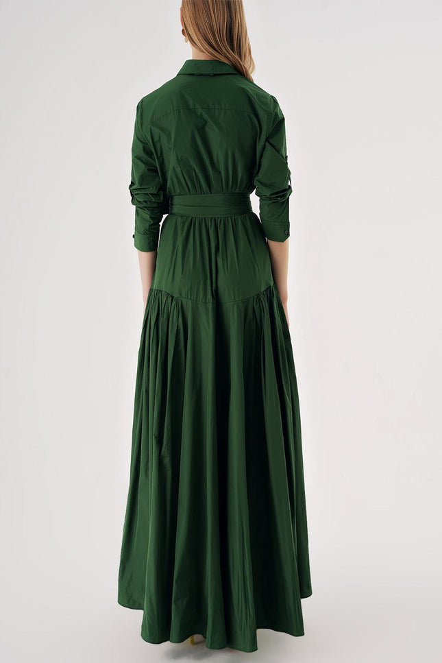 Green Long shirt dress with gather detail 94577