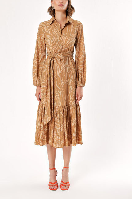 Brown Pleated wide cut dress 93489