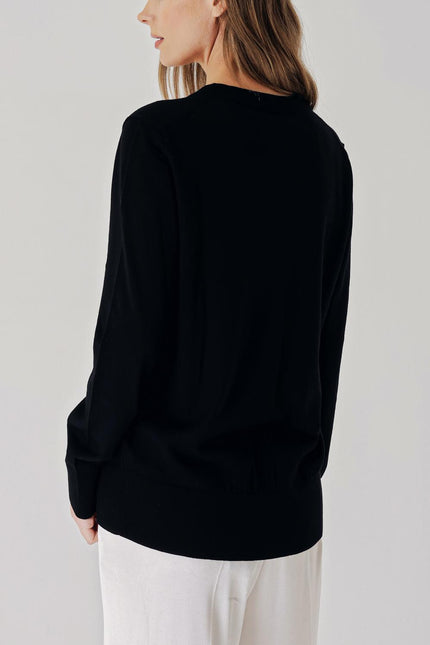 Black V-neck woolen long knit cardigan 28867