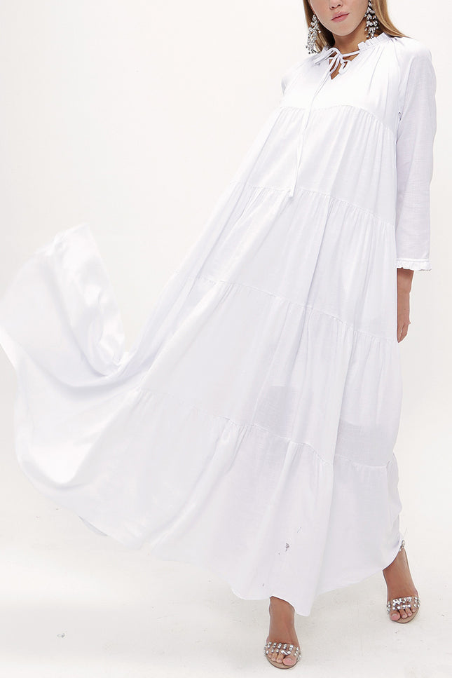 White Wide cut Pleated maxi dress  93742
