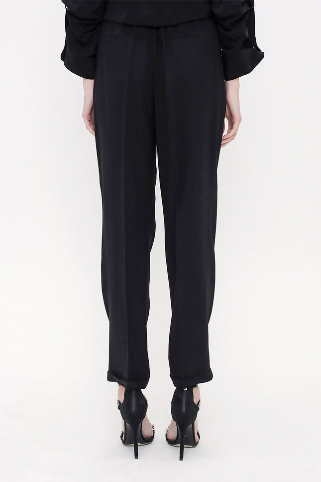 Black Elastic waist wide cut pants 41608