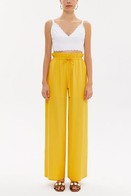 Yellow Wide cut elastic waist pants 41369