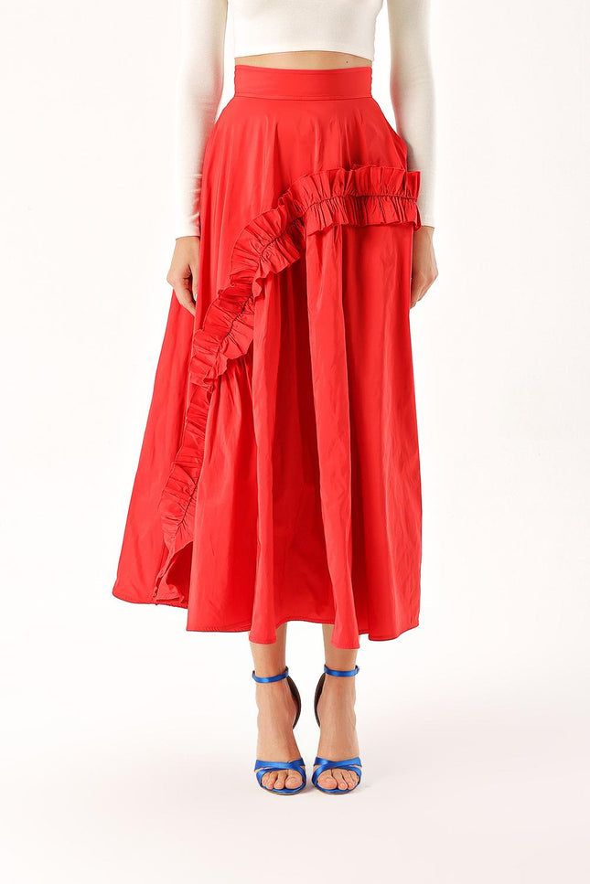 Red Midi length skirt with pleated detail 81241