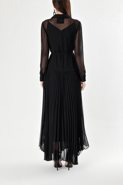 Black Pleated chiffon dress 93839