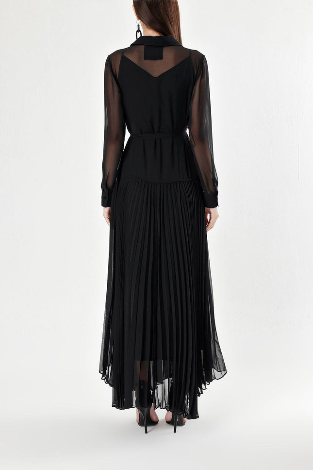 Black Pleated chiffon dress 93839