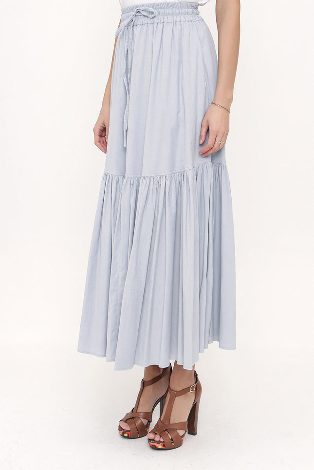 Light Blue Elastic waist pleated skirt 81176