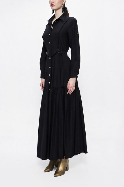Siyah Büzgülü Uzun Gömlek Elbise 94073