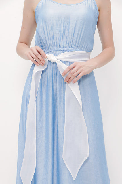Blue Lace-up spaghetti straps maxi dress 92378